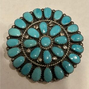 Navajo Turquoise and Silver Women's Jewelry Brooch signed PW